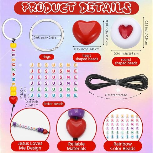 Ferreve 35 Set Jesus Loves Me Bead Keychains Craft Kit Christian Crafts Bulk DIY Religious Faith Bead Key Chain with Letter Heart Shape Beads Key Ring for Christian Gifts VBS Jewelry Making in Saudi Arabia