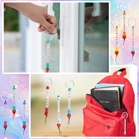 Ferreve 35 Set Jesus Loves Me Bead Keychains Craft Kit Christian Crafts Bulk DIY Religious Faith Bead Key Chain with Letter Heart Shape Beads Key Ring for Christian Gifts VBS Jewelry Making in Saudi Arabia