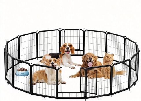 Dog Fence Indoor for Yard,16 Panel Dog Playpen with Gate, Pet Exercise Pen for Rv Camping Garden for Medium Dogs with Fixed Stakes(32 in) in Saudi Arabia