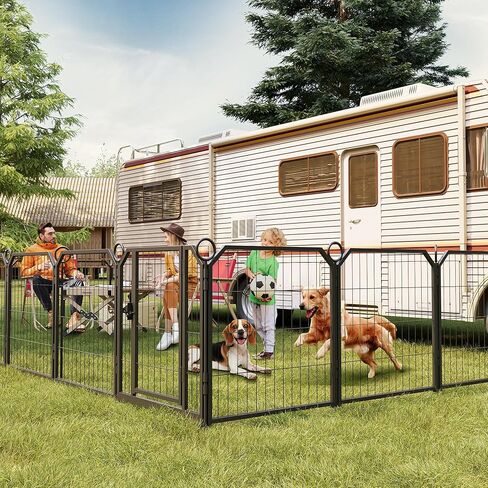 Dog Fence Indoor for Yard,16 Panel Dog Playpen with Gate, Pet Exercise Pen for Rv Camping Garden for Medium Dogs with Fixed Stakes(32 in) in Saudi Arabia