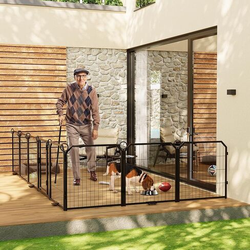 Dog Fence Indoor for Yard,16 Panel Dog Playpen with Gate, Pet Exercise Pen for Rv Camping Garden for Medium Dogs with Fixed Stakes(32 in) in Saudi Arabia