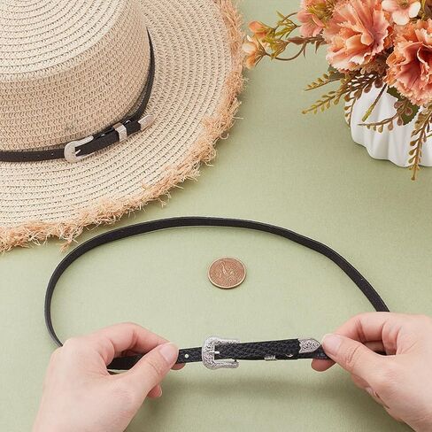 2Pcs Black Leather Hat Band Adjustable DIY Hat Accessories Strap Hats Decoration Replacement Band Cowboy Hats Bands for Men and Women Cowboy and Fedora DIY Decoration in Saudi Arabia