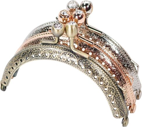 3PCS Metal Purse Frame Kiss Clasp, Vintage Rhinestone Arch Bag Frame Hardware, Retro Coin Purse Closure for Handbags, Wallets & DIY Sewing Crafts in Saudi Arabia