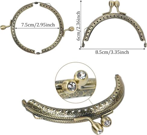 3PCS Metal Purse Frame Kiss Clasp, Vintage Rhinestone Arch Bag Frame Hardware, Retro Coin Purse Closure for Handbags, Wallets & DIY Sewing Crafts in Saudi Arabia