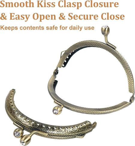 3PCS Metal Purse Frame Kiss Clasp, Vintage Rhinestone Arch Bag Frame Hardware, Retro Coin Purse Closure for Handbags, Wallets & DIY Sewing Crafts in Saudi Arabia