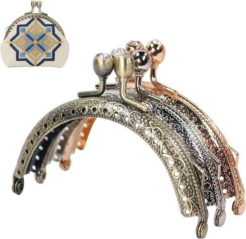 3PCS Metal Purse Frame Kiss Clasp, Vintage Rhinestone Arch Bag Frame Hardware, Retro Coin Purse Closure for Handbags, Wallets & DIY Sewing Crafts in Saudi Arabia