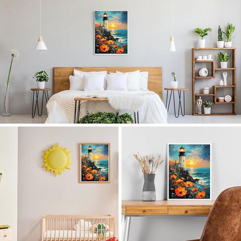 GDYEEH DIY منارة 5D مجموعات الفن الماسي، جولة الحفر الكامل المتلألئة الخشخاش الماس اللوحة الصورة، ليلة القمر اللوحة بالأرقام مجموعات الفن للبالغين المبتدئين ديكور جدار المنزل 12x16 بوصة in Saudi Arabia