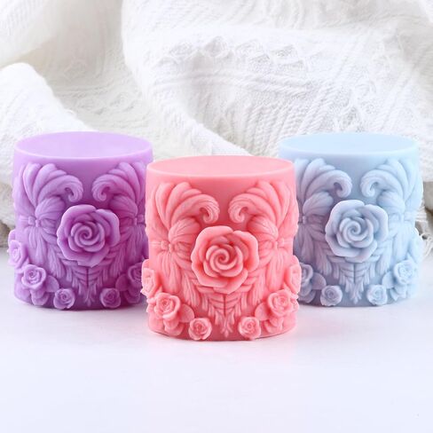 Rose Flower Cylinder Candle Molds Rose Pillar Candle Silicone Molds Valentine's Day Resin Casting Mold for Candles Home Decorate Mold Candle Making Mold Aromatherapy Candles Gypsum Clay Craft in Saudi Arabia