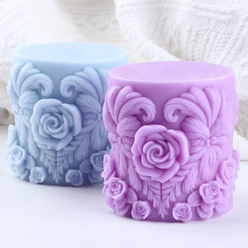 Rose Flower Cylinder Candle Molds Rose Pillar Candle Silicone Molds Valentine's Day Resin Casting Mold for Candles Home Decorate Mold Candle Making Mold Aromatherapy Candles Gypsum Clay Craft in Saudi Arabia