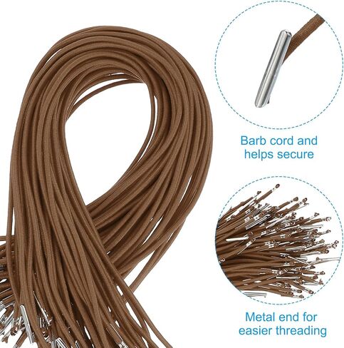 PATIKIL 6 Inch Elastic Barbed Cord, 50 Pcs 2mm Loop Stretch Round String with Metal Barb Fasteners for Hats Masks Menus Crafting Book, Brown (16.5cm) in Kuwait