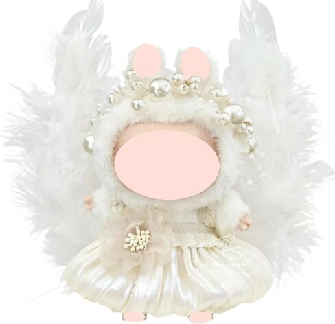 Champagne 3PCS Outfit Set for Labubu 17cm Wings Headband Dress Cute Plush Clothes Accessories Gift Display Collectible (Wings Headband Dres) in Saudi Arabia