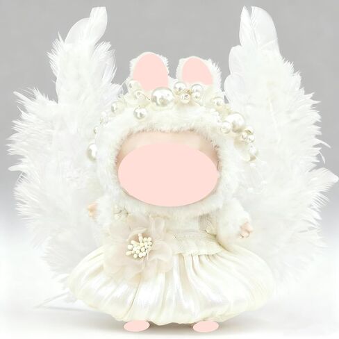 Champagne 3PCS Outfit Set for Labubu 17cm Wings Headband Dress Cute Plush Clothes Accessories Gift Display Collectible (Wings Headband Dres) in Saudi Arabia