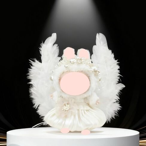 Champagne 3PCS Outfit Set for Labubu 17cm Wings Headband Dress Cute Plush Clothes Accessories Gift Display Collectible (Wings Headband Dres) in Saudi Arabia