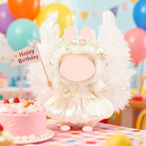 Champagne 3PCS Outfit Set for Labubu 17cm Wings Headband Dress Cute Plush Clothes Accessories Gift Display Collectible (Wings Headband Dres) in Saudi Arabia