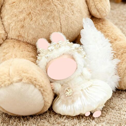 Champagne 3PCS Outfit Set for Labubu 17cm Wings Headband Dress Cute Plush Clothes Accessories Gift Display Collectible (Wings Headband Dres) in Saudi Arabia