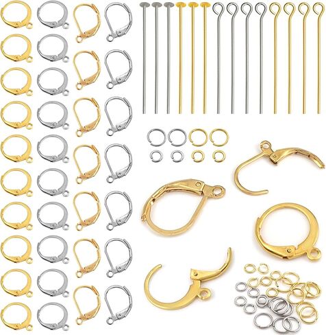 TOAOB 200pcs French Earring Hooks Gold Silver Leverback Ear Wire Kit Stainless Steel Clip Earring Connector with Head Pins and Jump Rings Supplies Jewelry Making Findings in Saudi Arabia