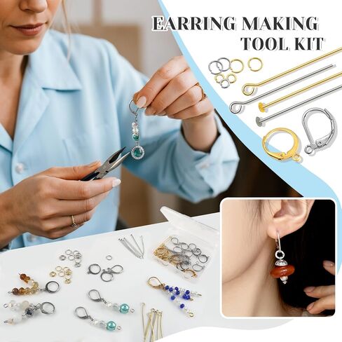 TOAOB 200pcs French Earring Hooks Gold Silver Leverback Ear Wire Kit Stainless Steel Clip Earring Connector with Head Pins and Jump Rings Supplies Jewelry Making Findings in Saudi Arabia