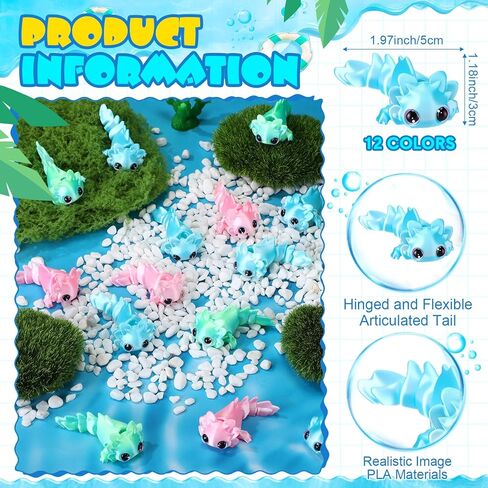 Soulchen 24 Pcs 3D Printed Axolotl Figures Charms Sensory Mini Fidget for Axolotl Valentines Party Favors Birthday Party Supplies Tiny Animal Figures for Animal Gift(Multicolor) in Saudi Arabia