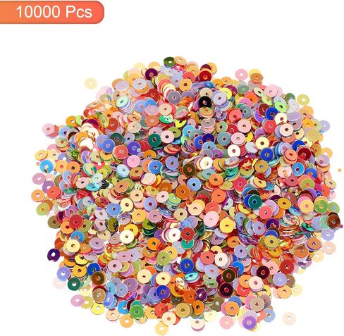 MECCANIXITY 10000 Pcs 4MM Flat Loose Sequins Bulk Cup Sequins Embroidery Paillettes Round Spangles with Holes for Jewelry Making Crafts Sewing Makeup Nail, Mixed Color in Saudi Arabia