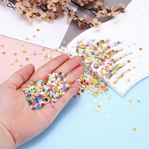 MECCANIXITY 10000 Pcs 4MM Flat Loose Sequins Bulk Cup Sequins Embroidery Paillettes Round Spangles with Holes for Jewelry Making Crafts Sewing Makeup Nail, Mixed Color in Saudi Arabia