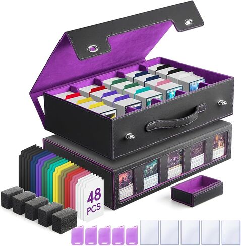 5-Row Trading Card Storage Box with Handle and Commander Display, 3900+ Card Case Includes 5 Top Loaders, 5 Stoppers, 48 Dividers, 1 Dice Tray for MTG TCG PTCG Sports Cards in Saudi Arabia