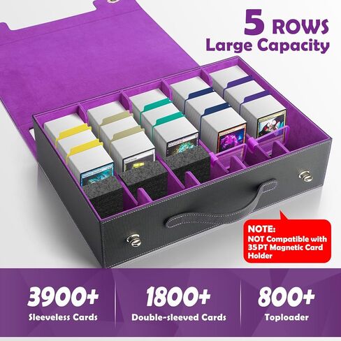 5-Row Trading Card Storage Box with Handle and Commander Display, 3900+ Card Case Includes 5 Top Loaders, 5 Stoppers, 48 Dividers, 1 Dice Tray for MTG TCG PTCG Sports Cards in Saudi Arabia