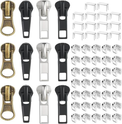 Qianyu 62 Pcs Zipper Repair Kit Metal Zippers Retainer Box Zipper Pull Replacement Top Stop Bottom Replacement Fix Zip Head On for Repairing Coats Jackets Tents Backpacks Sleeping Bag Luggage in Saudi Arabia