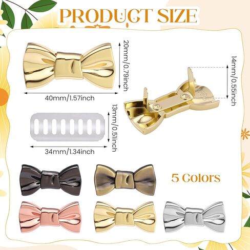 10 Pieces Metal Labels Tags with Shim, 5 Colors Bowknot Alloy Labels Signs, DIY Handmade Bag Purse Making Hardware, Clothes Shoes Sewing Items Accessories (Gold, Silver, Rose Gold, Bronze, Black) in Kuwait