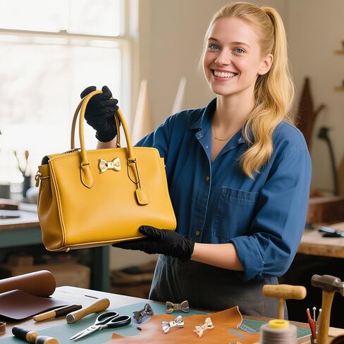 10 Pieces Metal Labels Tags with Shim, 5 Colors Bowknot Alloy Labels Signs, DIY Handmade Bag Purse Making Hardware, Clothes Shoes Sewing Items Accessories (Gold, Silver, Rose Gold, Bronze, Black) in Kuwait