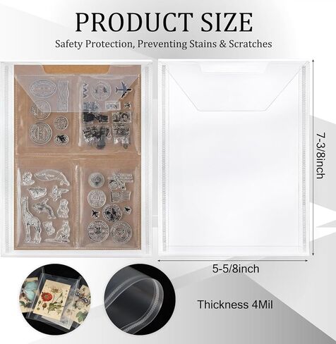 Tinlade 100 Pcs Stamp and Die Storage Pockets Clear Stamp Holder 5-5/8" x 7-3/8" Die Cut Storage Sleeves Organizer in Saudi Arabia