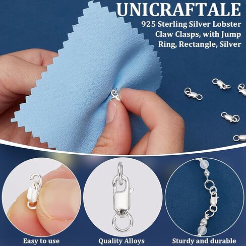 UNICRAFTALE حوالي 8 قطع 925 الفضة الاسترليني الإيطالية مستطيل جراد البحر مخلب المشبك الشظية مع حلقات القفز مغلقة 14 مم موصلات معدنية طويلة المشبك لقلائد DIY سوار صنع المجوهرات in Kuwait