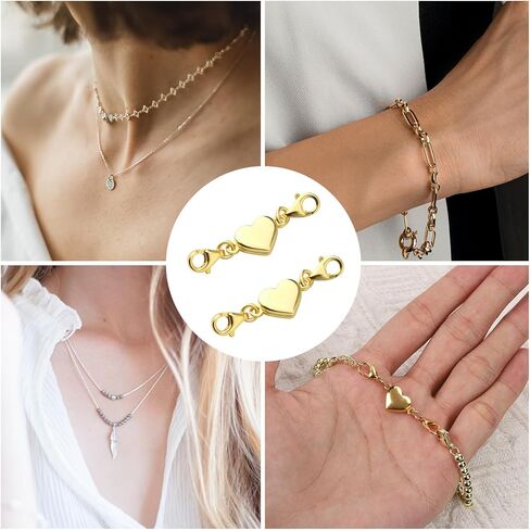 2pcs Heart Shaped Magnetic Clasps, Gold Double Lobster Clasp Alloy Necklace Closures Bracelet Chain Extender for Jewelry Making DIY Accessories in Saudi Arabia