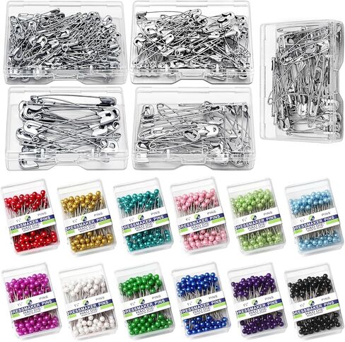 1470Pcs Sewing Pins Set with Storage Case for Fabric, 1.6inch Straight Pins with Pearlized Ball, Mini Small Large Safety Pin for Dressmaker and Crafts Making in Saudi Arabia