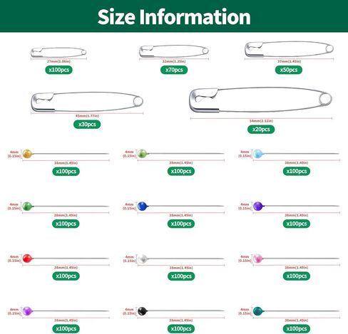 1470Pcs Sewing Pins Set with Storage Case for Fabric, 1.6inch Straight Pins with Pearlized Ball, Mini Small Large Safety Pin for Dressmaker and Crafts Making in Saudi Arabia