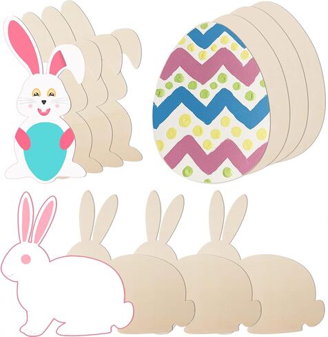 12 Pieces Large Easter Bunny Egg Wood Cutouts 12 Inch Unfinished Wooden Egg Bunny Slices Blank Wooden Rabbit Egg Shapes Easter Wood Bunny Ornament for Painting Spring Decor Easter Party DIY Crafts in Saudi Arabia