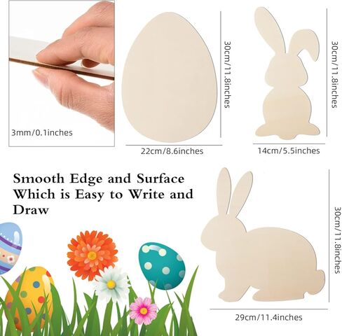 12 Pieces Large Easter Bunny Egg Wood Cutouts 12 Inch Unfinished Wooden Egg Bunny Slices Blank Wooden Rabbit Egg Shapes Easter Wood Bunny Ornament for Painting Spring Decor Easter Party DIY Crafts in Saudi Arabia
