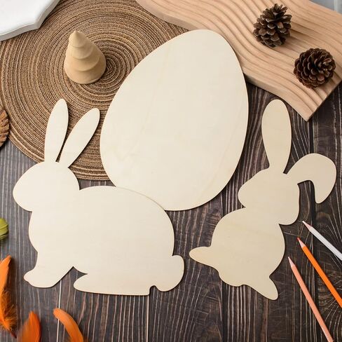 12 Pieces Large Easter Bunny Egg Wood Cutouts 12 Inch Unfinished Wooden Egg Bunny Slices Blank Wooden Rabbit Egg Shapes Easter Wood Bunny Ornament for Painting Spring Decor Easter Party DIY Crafts in Saudi Arabia
