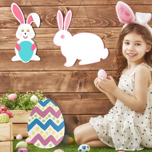 12 Pieces Large Easter Bunny Egg Wood Cutouts 12 Inch Unfinished Wooden Egg Bunny Slices Blank Wooden Rabbit Egg Shapes Easter Wood Bunny Ornament for Painting Spring Decor Easter Party DIY Crafts in Saudi Arabia