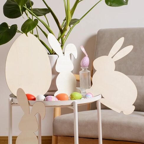 12 Pieces Large Easter Bunny Egg Wood Cutouts 12 Inch Unfinished Wooden Egg Bunny Slices Blank Wooden Rabbit Egg Shapes Easter Wood Bunny Ornament for Painting Spring Decor Easter Party DIY Crafts in Saudi Arabia