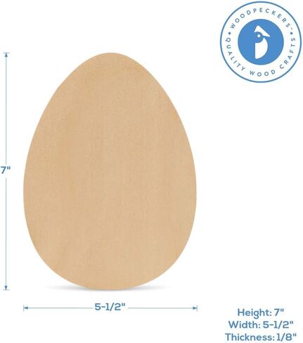 Wooden Easter Eggs Cutouts 7 x 5.5 x 1/8 Inch, Pack of 5 Unfinished Wooden Egg Shape Cutouts, Birch Wood, Easter DIY Project, by Woodpeckers in Saudi Arabia