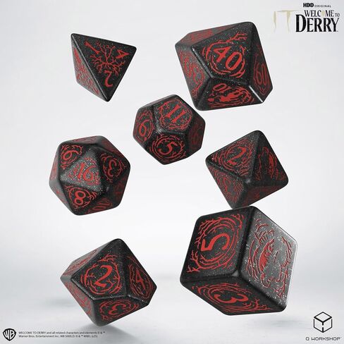 It: Welcome to Derry – Adults-Only Dice Set | Official Licensed Horror Dice by Q Workshop | Black Glitter Polyhedral RPG Dice | Ages 18+ in Saudi Arabia