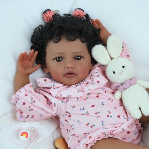 SCOM Black Reborn Baby Doll - 18 Inch Realistic African American Girl, Looking Real Lifelike Baby with Soft Cloth, Newborn Weighted Brown Hispanic Doll with Full Vinyl Body for 3 4 5 6 + Year Old Gift in Saudi Arabia
