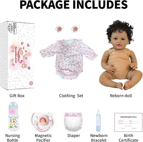 SCOM Black Reborn Baby Doll - 18 Inch Realistic African American Girl, Looking Real Lifelike Baby with Soft Cloth, Newborn Weighted Brown Hispanic Doll with Full Vinyl Body for 3 4 5 6 + Year Old Gift in Saudi Arabia
