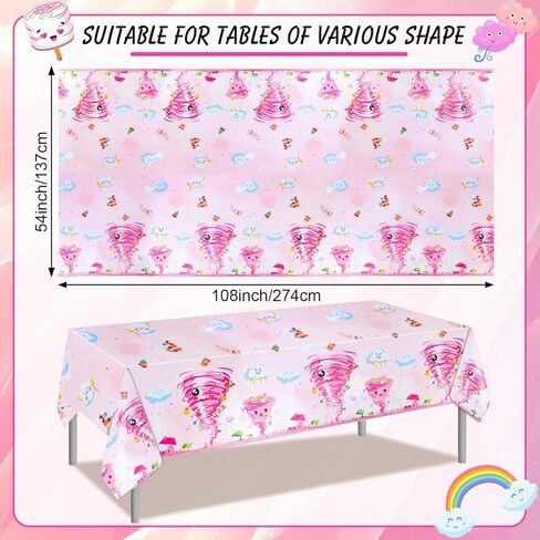 PHOGARY 2 PCS Two Nado Party Tablecloths, Two Nado Birthday Decorations Girl Disposable Rectangle Table Cover Plastic Tornado Party Table Cloth for 2nd Birthday Decorations for Girl 54" X 108" in Saudi Arabia