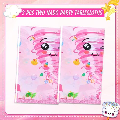 PHOGARY 2 PCS Two Nado Party Tablecloths, Two Nado Birthday Decorations Girl Disposable Rectangle Table Cover Plastic Tornado Party Table Cloth for 2nd Birthday Decorations for Girl 54" X 108" in Saudi Arabia