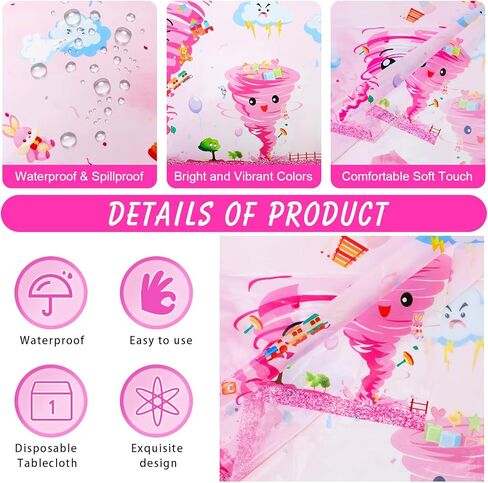 PHOGARY 2 PCS Two Nado Party Tablecloths, Two Nado Birthday Decorations Girl Disposable Rectangle Table Cover Plastic Tornado Party Table Cloth for 2nd Birthday Decorations for Girl 54" X 108" in Saudi Arabia