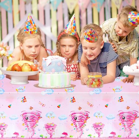 PHOGARY 2 PCS Two Nado Party Tablecloths, Two Nado Birthday Decorations Girl Disposable Rectangle Table Cover Plastic Tornado Party Table Cloth for 2nd Birthday Decorations for Girl 54" X 108" in Saudi Arabia