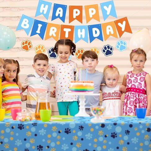 Breling Blue and Orange Party Decorations, Include Dog Paw Print Plastic Tablecloth 54 x 108 Inch, Blue and Orange Birthday Banners, Dog Paw Birthday Banner Decoration for Puppy Themed Party Supplies in Saudi Arabia