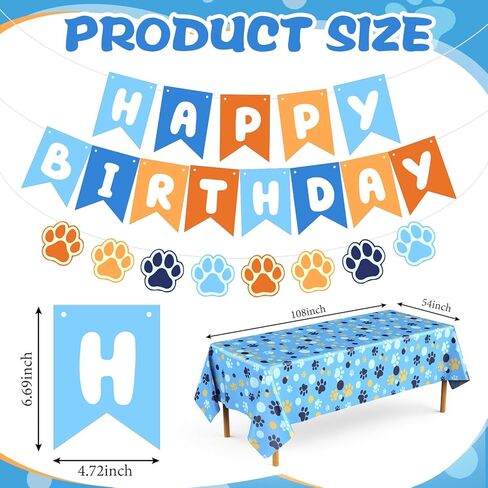 Breling Blue and Orange Party Decorations, Include Dog Paw Print Plastic Tablecloth 54 x 108 Inch, Blue and Orange Birthday Banners, Dog Paw Birthday Banner Decoration for Puppy Themed Party Supplies in Saudi Arabia