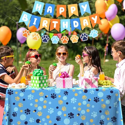 Breling Blue and Orange Party Decorations, Include Dog Paw Print Plastic Tablecloth 54 x 108 Inch, Blue and Orange Birthday Banners, Dog Paw Birthday Banner Decoration for Puppy Themed Party Supplies in Saudi Arabia